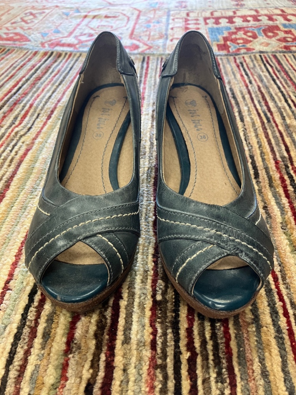 NEW Women's Fat Face USA 7 (UK38) - Open Toe Blue Green Earthy Leather Shoes